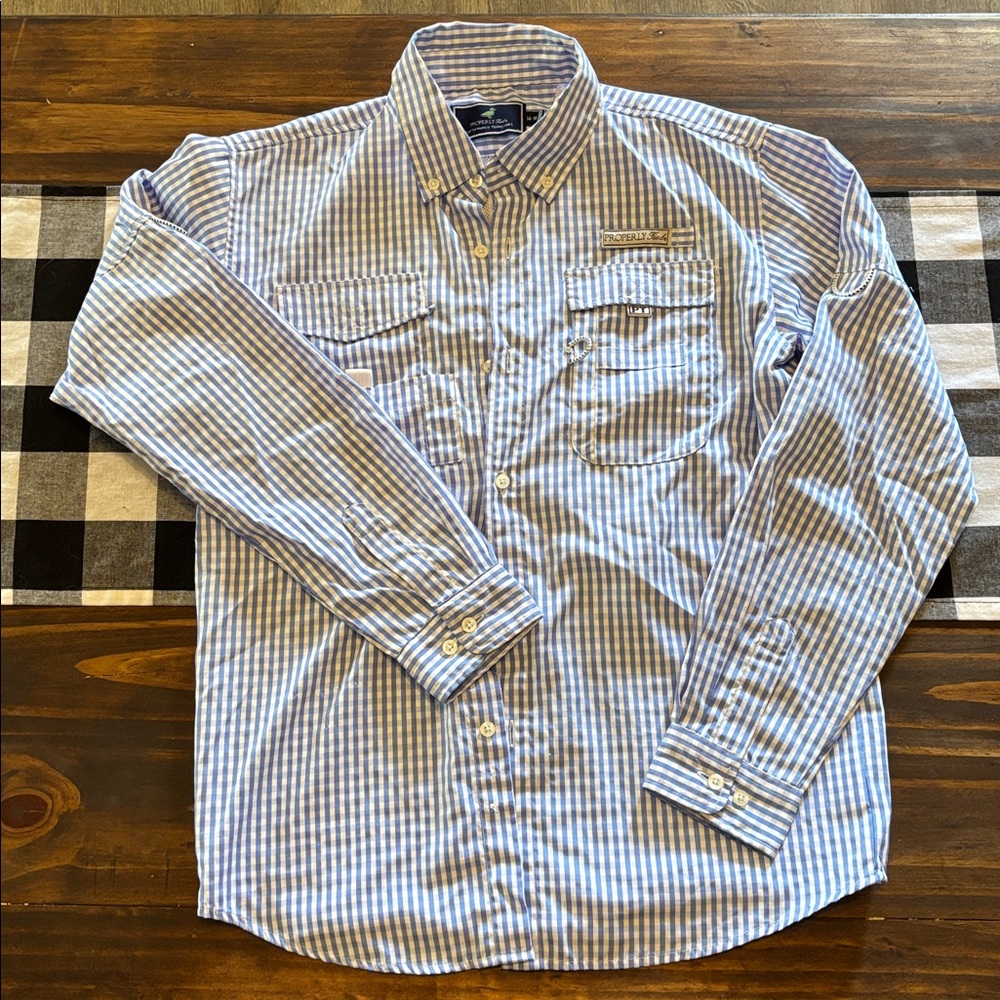 Properly Tied Button Front Shirt blue gingham 14 16